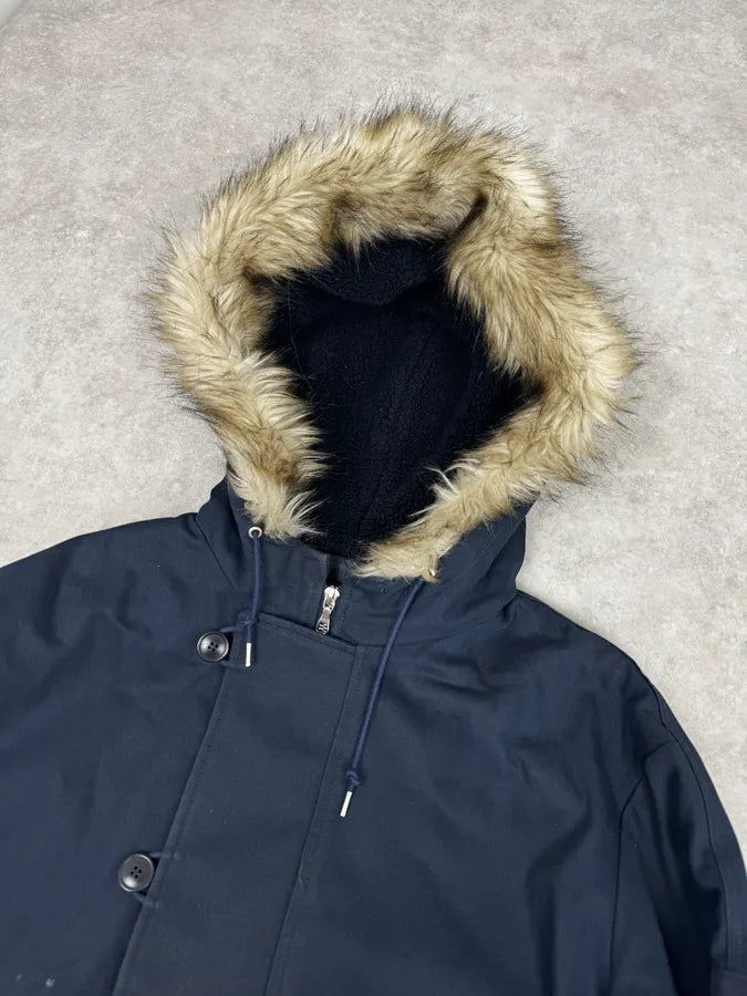 A.P.C. Navy Aviator Fur Hooded Bomber Jacket vFKjRUl 6