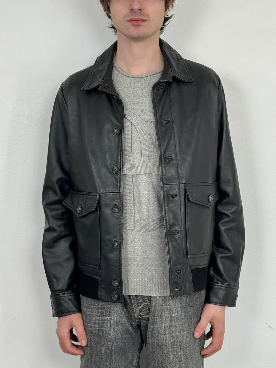 A.P.C. Black Buttoned Leather Minimalist Jacket PTlEoFi 1