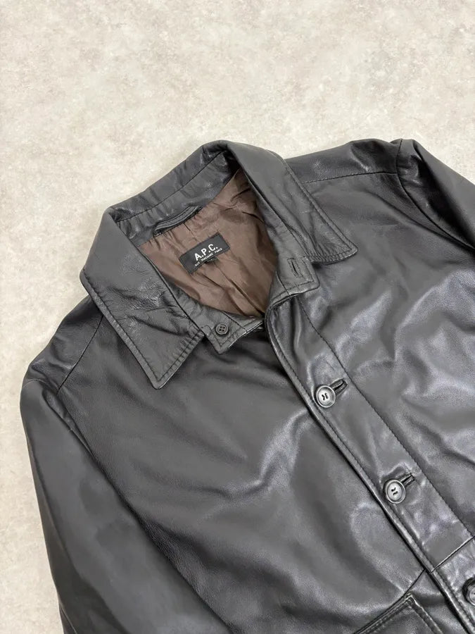 A.P.C. Black Buttoned Leather Minimalist Jacket PTlEoFi 4