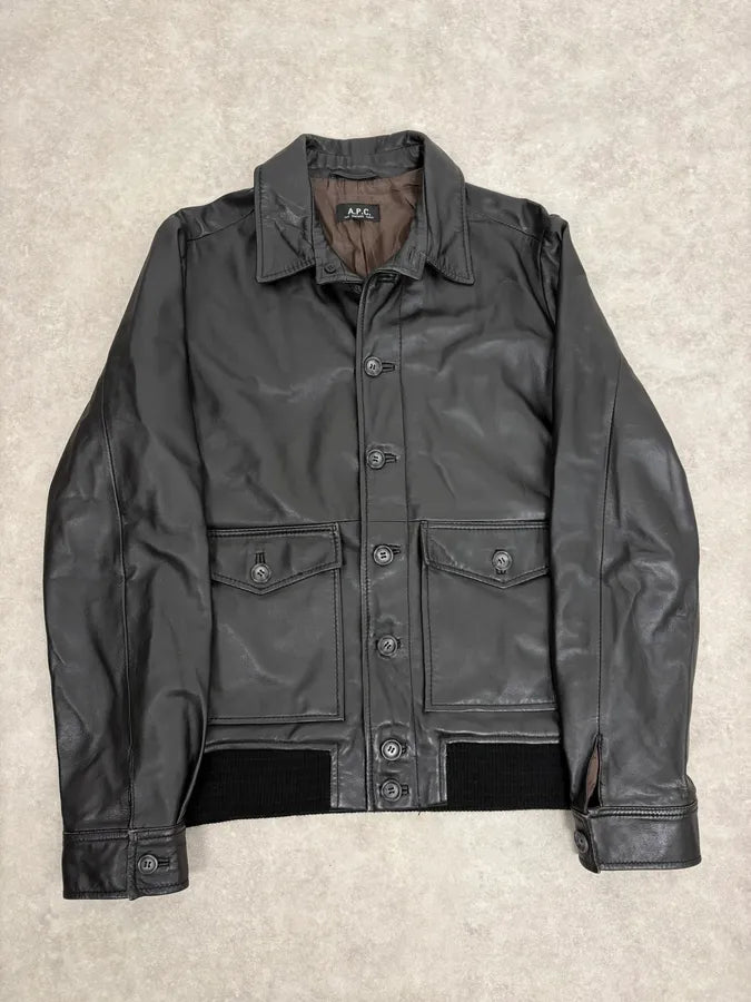 A.P.C. Black Buttoned Leather Minimalist Jacket PTlEoFi 0