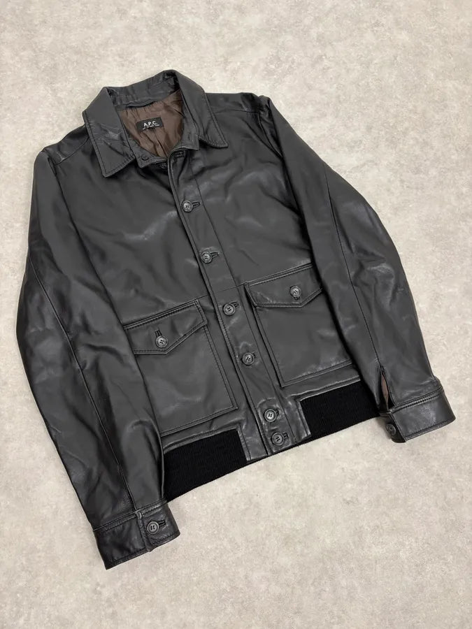 A.P.C. Black Buttoned Leather Minimalist Jacket PTlEoFi 3