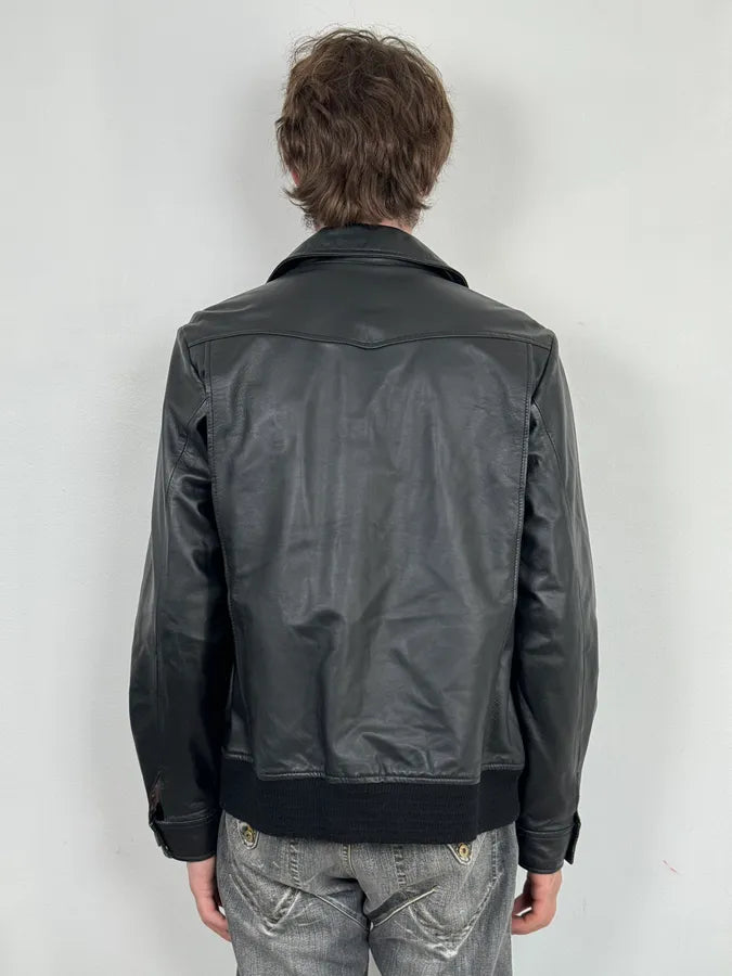 A.P.C. Black Buttoned Leather Minimalist Jacket PTlEoFi 2