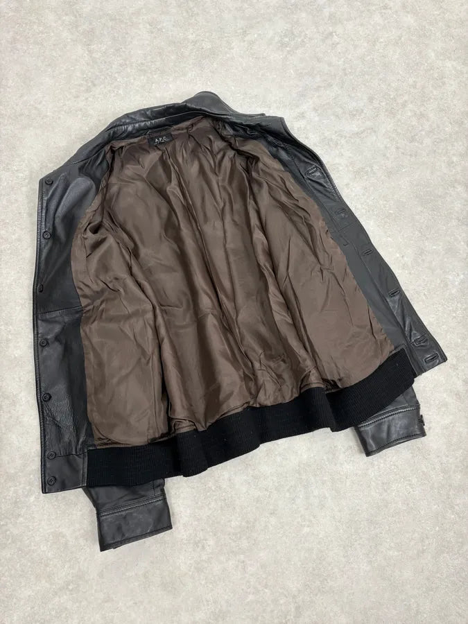 A.P.C. Black Buttoned Leather Minimalist Jacket PTlEoFi 6