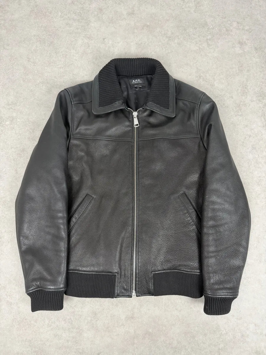 A.P.C. Black Calfskin Leather Jacket LNHhrXk 0