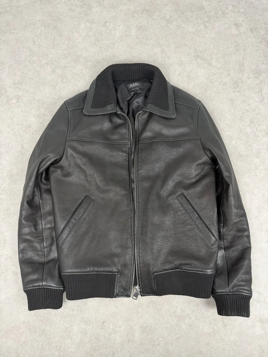 A.P.C. Black Calfskin Leather Jacket LNHhrXk 4