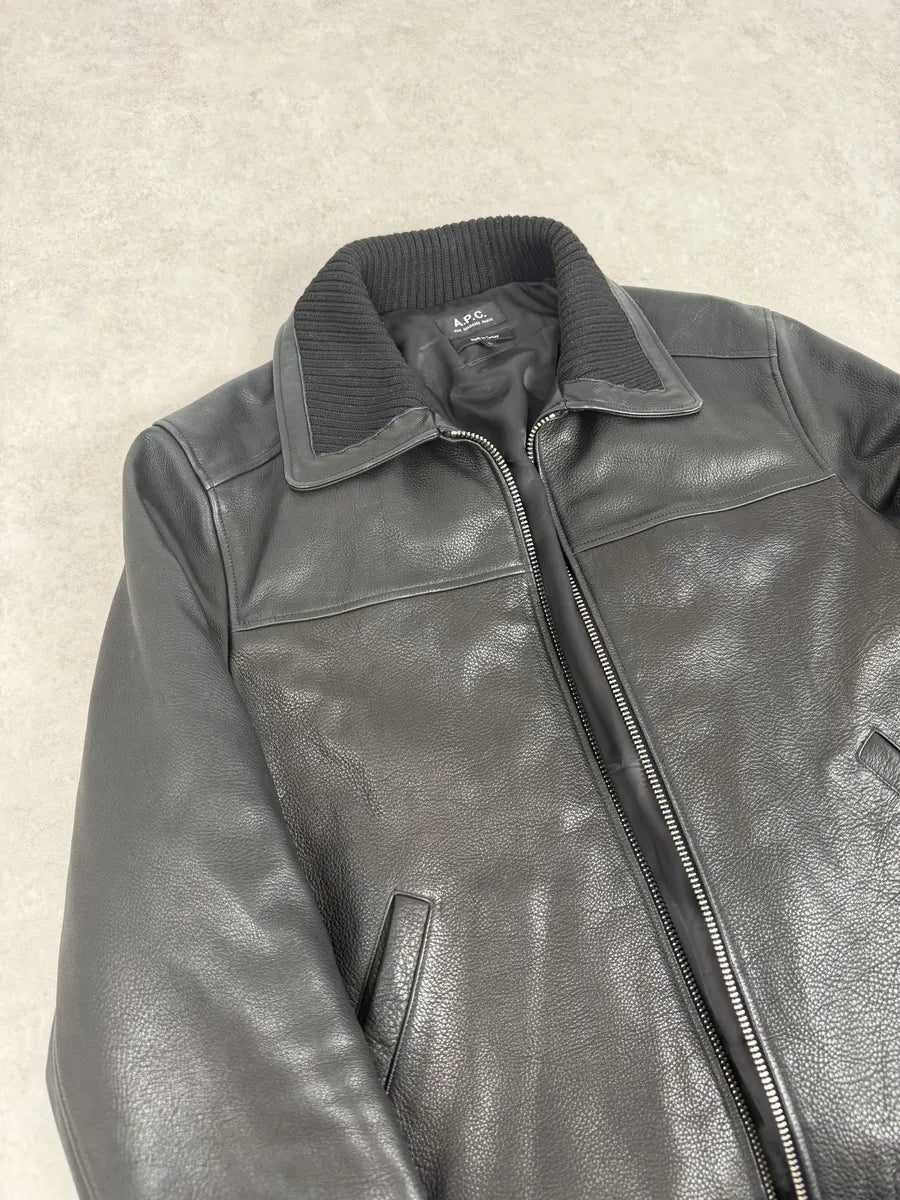 A.P.C. Black Calfskin Leather Jacket LNHhrXk 7