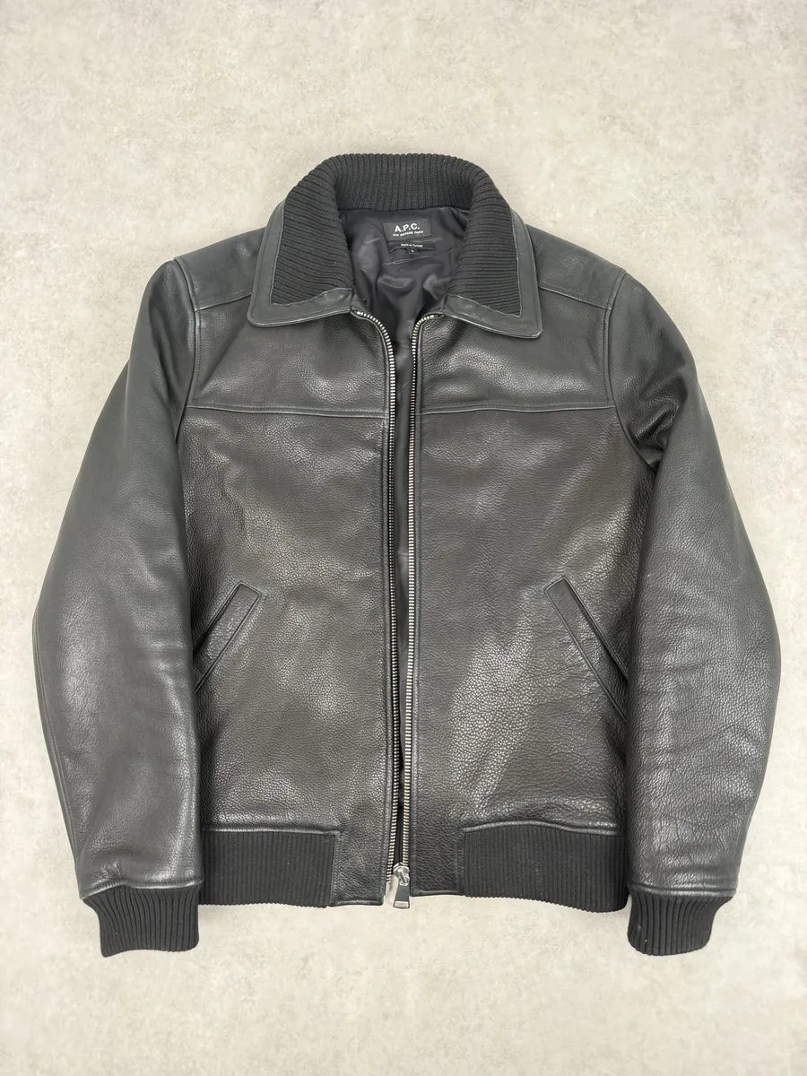 A.P.C. Black Calfskin Leather Jacket LNHhrXk 9