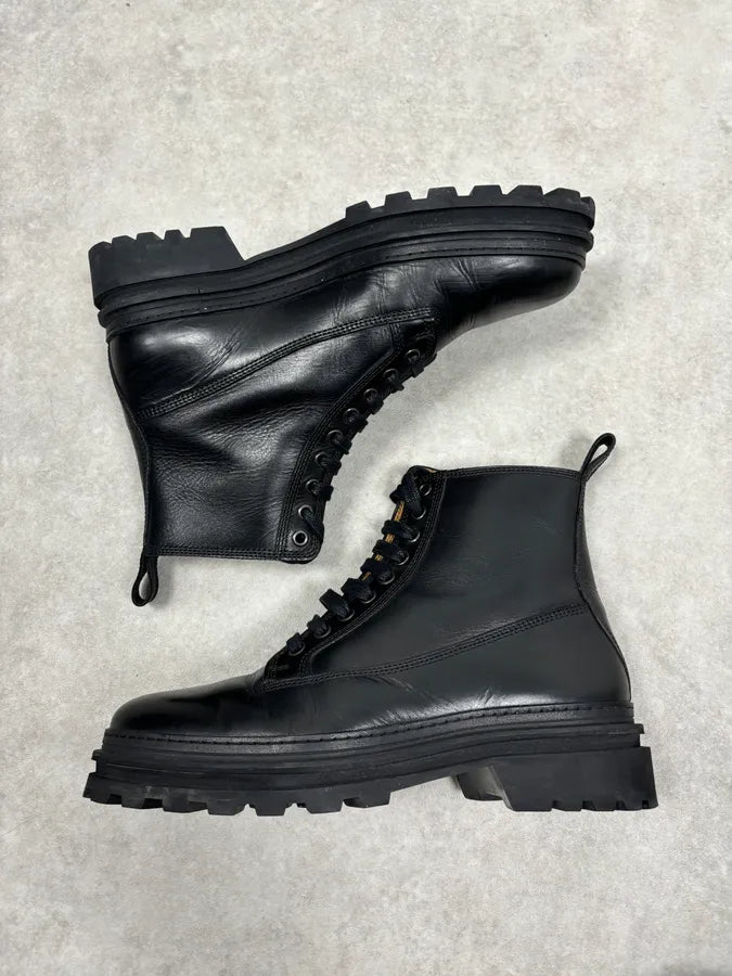 A.P.C. Black Leather Lace-Up Boots Chunky Sole Size 42 RiKFYdN 3