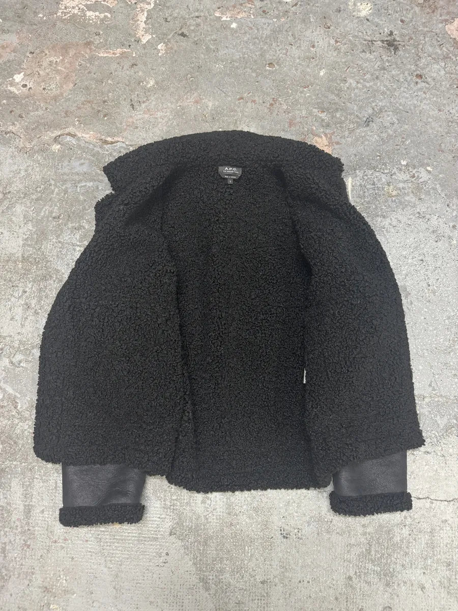 A.P.C. Black Premium Minimalist Shearling Leather Jacket HwzUjRe 1