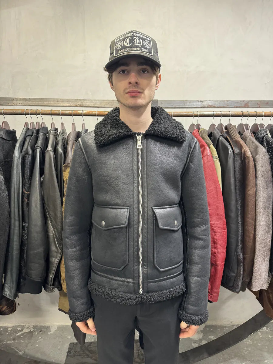 A.P.C. Black Premium Minimalist Shearling Leather Jacket HwzUjRe 2