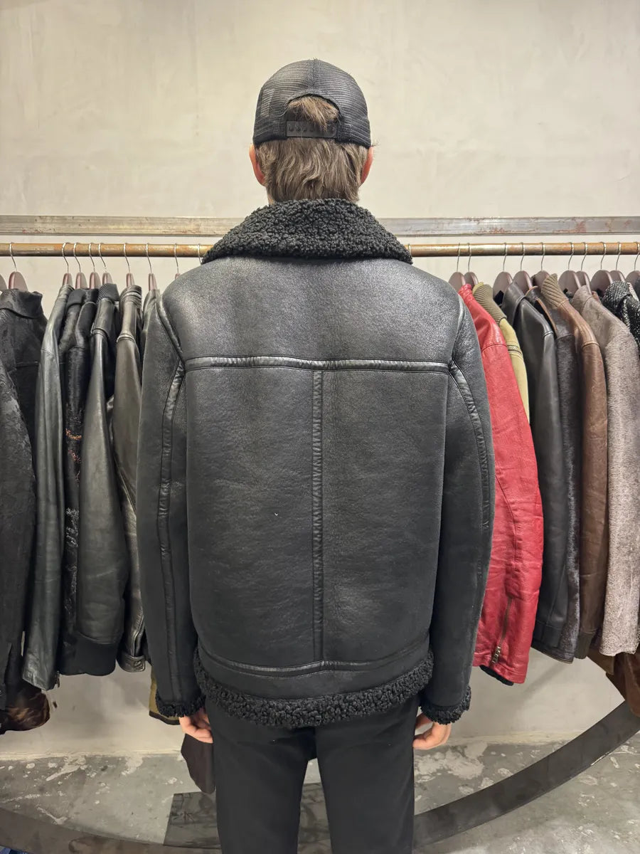 A.P.C. Black Premium Minimalist Shearling Leather Jacket HwzUjRe 3