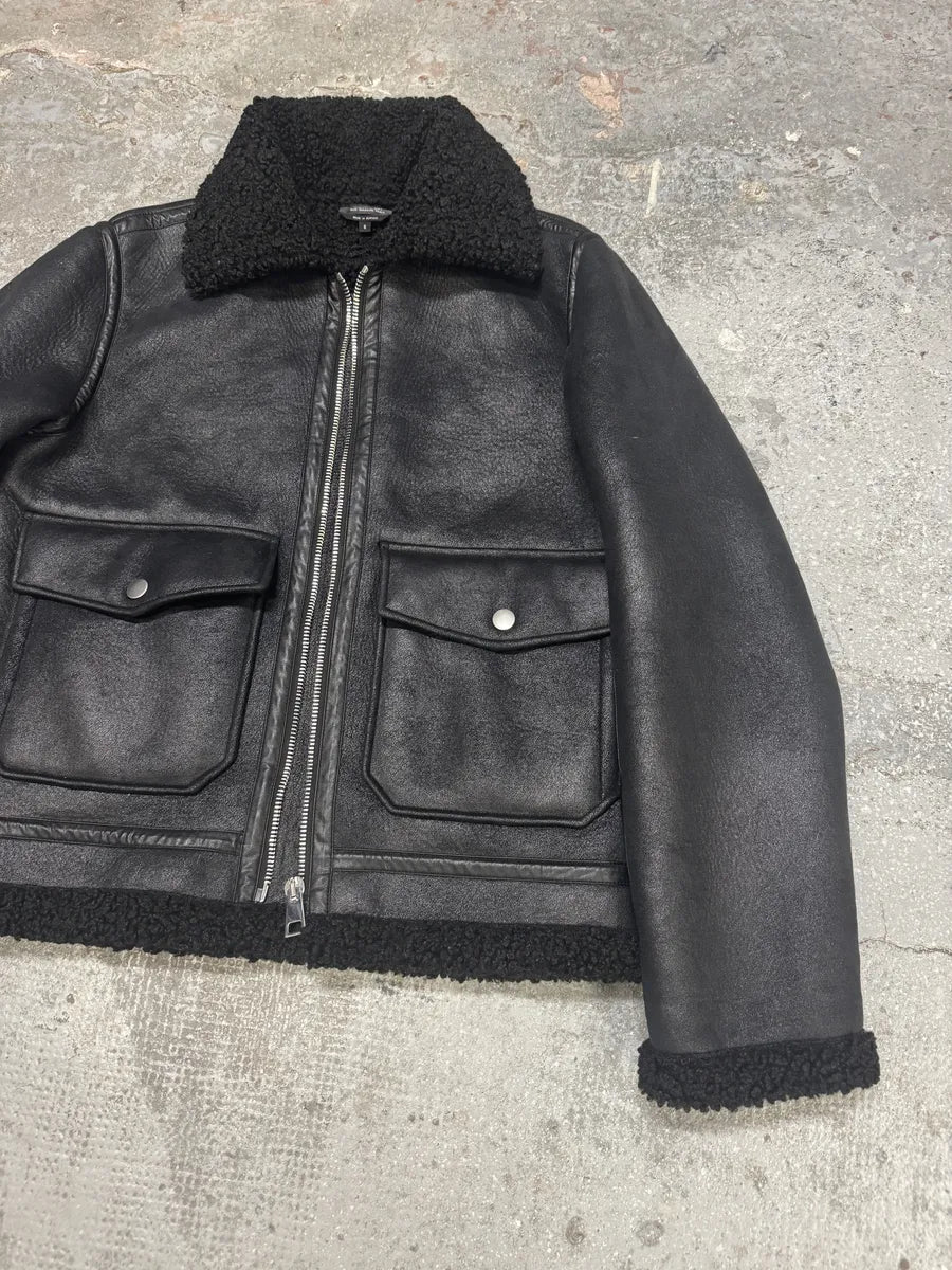 A.P.C. Black Premium Minimalist Shearling Leather Jacket HwzUjRe 4