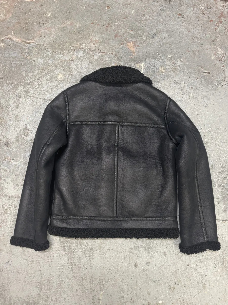 A.P.C. Black Premium Minimalist Shearling Leather Jacket HwzUjRe 5