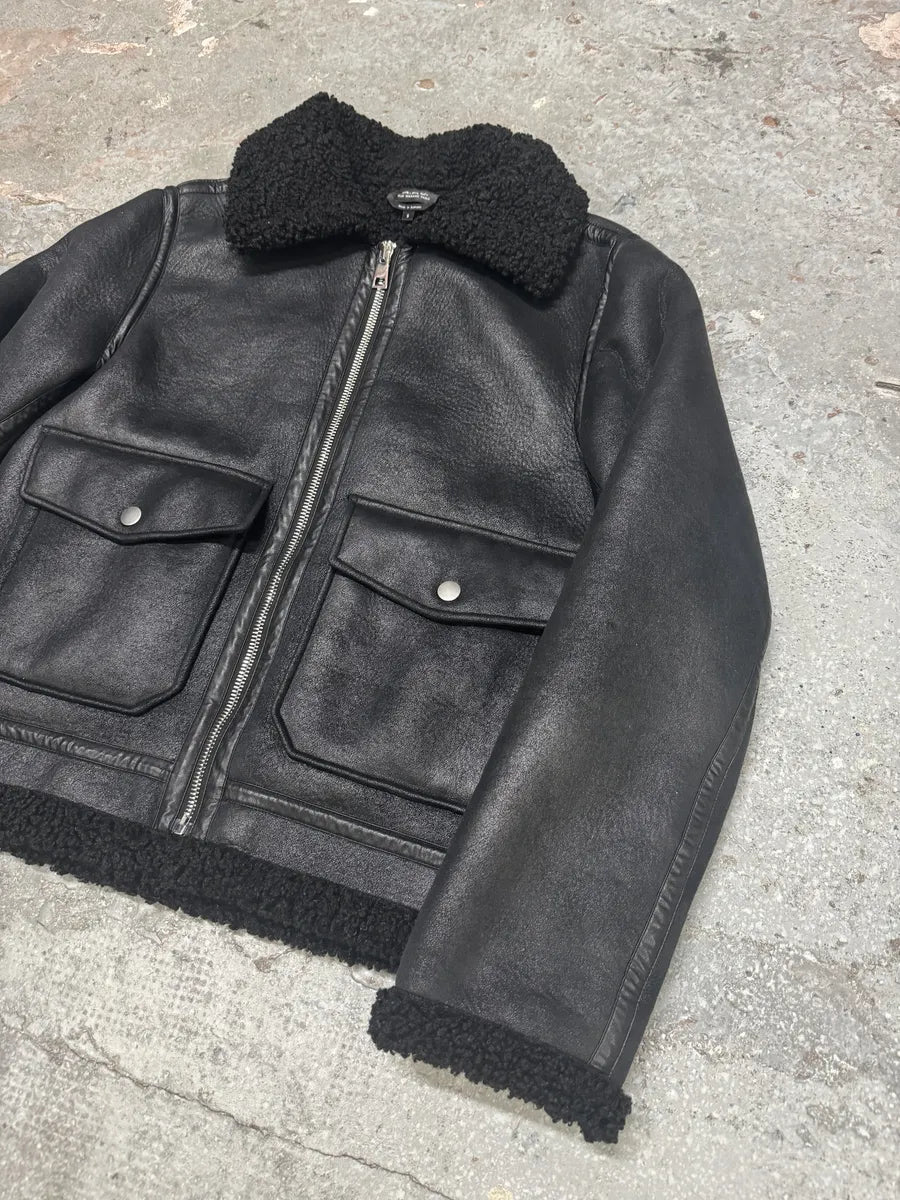 A.P.C. Black Premium Minimalist Shearling Leather Jacket HwzUjRe 8