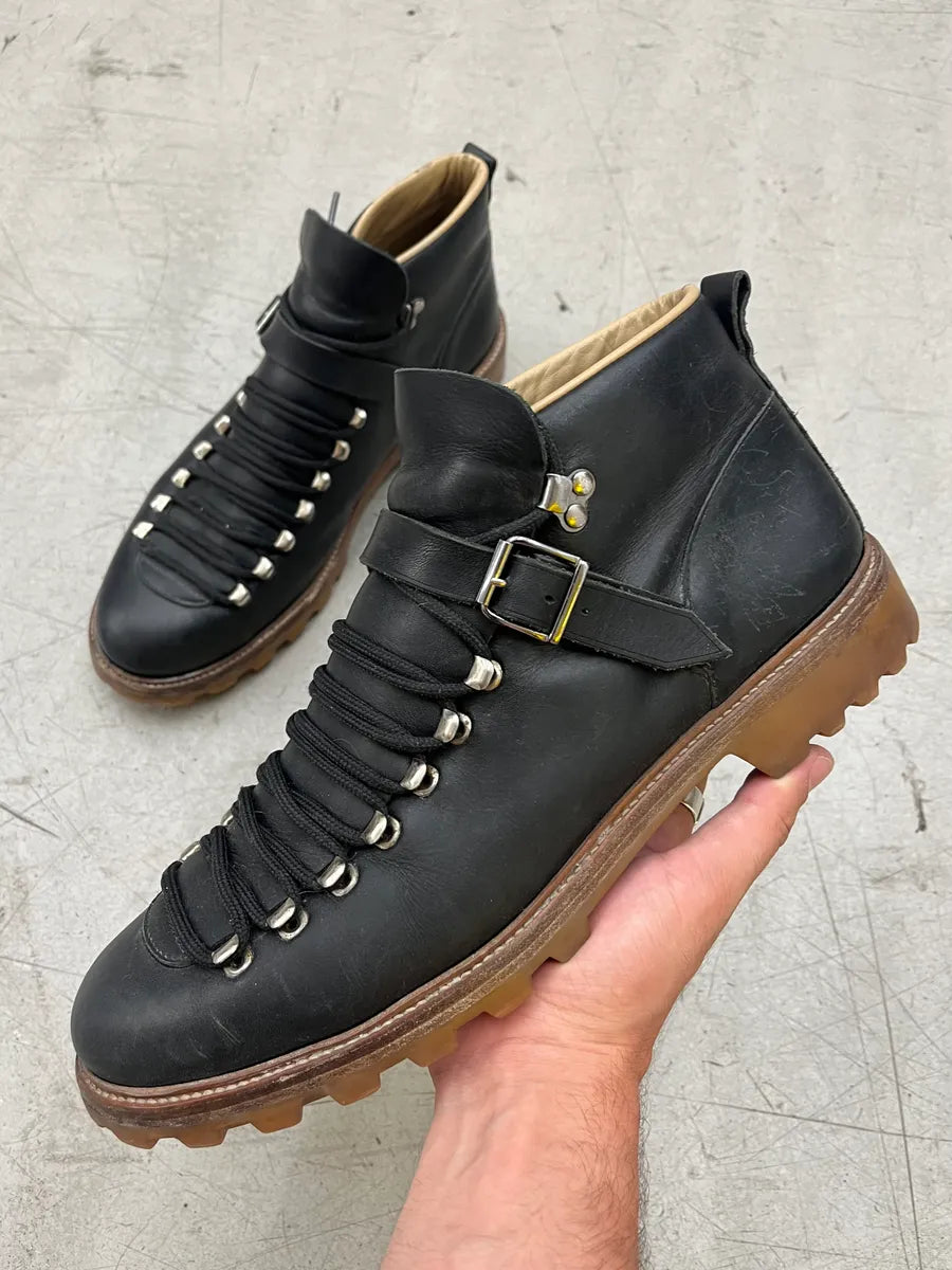 A.P.C. Hiking Lace-Up Black Leather Boots mEEryxD 0