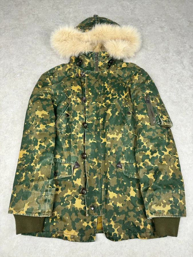 A.P.C. Military Camo Green Fox Fur Hooded Jacket ALYploR 0