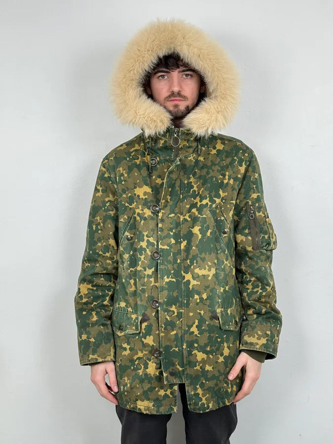 A.P.C. Military Camo Green Fox Fur Hooded Jacket ALYploR 1