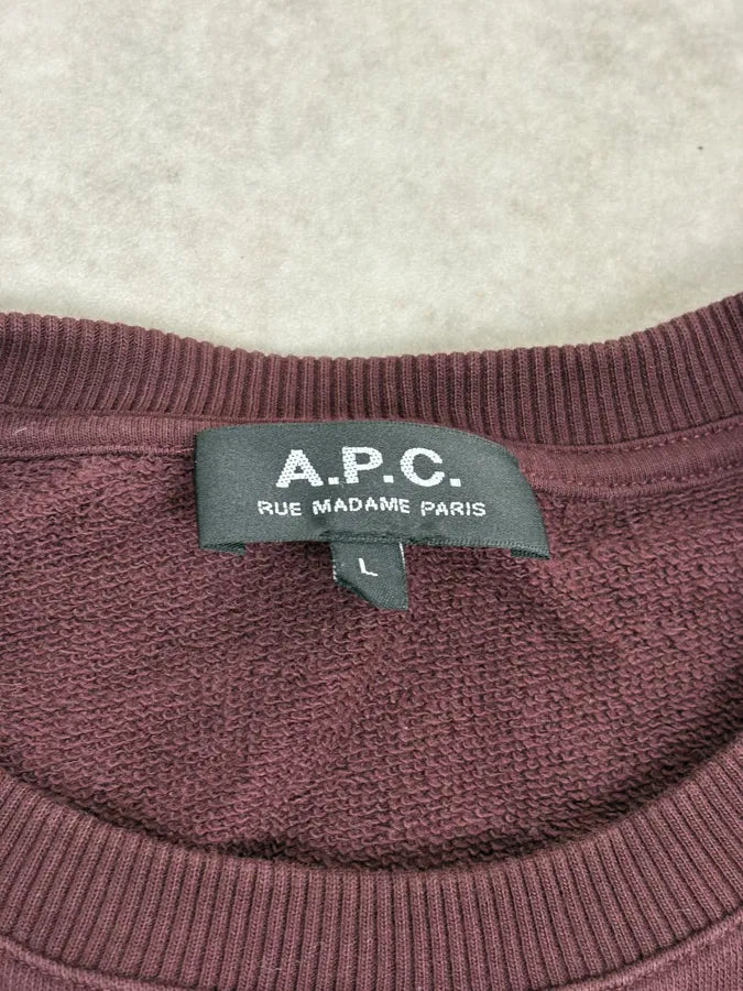 A.P.C. Red & Bordeaux Striped Crewneck Sweater CoxQNtP 7