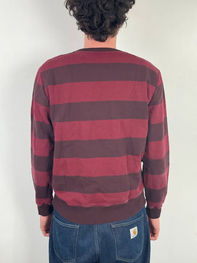 A.P.C. Red & Bordeaux Striped Crewneck Sweater CoxQNtP 1