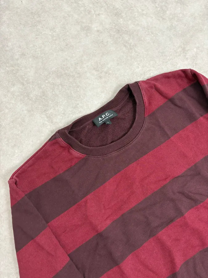 A.P.C. Red & Bordeaux Striped Crewneck Sweater CoxQNtP 4