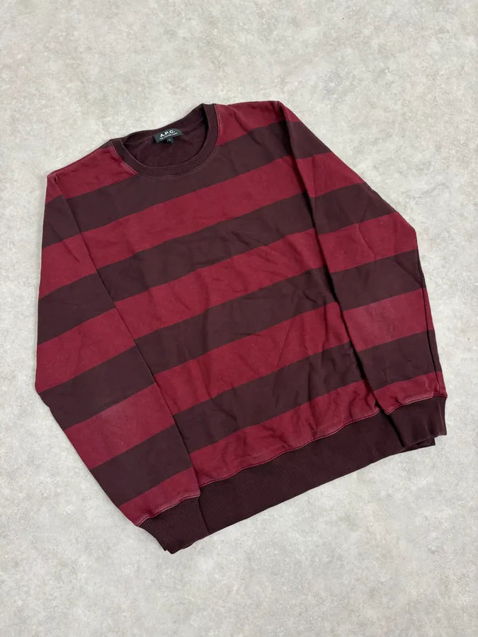 A.P.C. Red & Bordeaux Striped Crewneck Sweater CoxQNtP 3