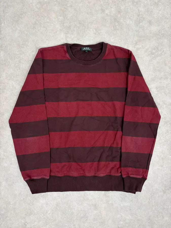 A.P.C. Red & Bordeaux Striped Crewneck Sweater CoxQNtP 0