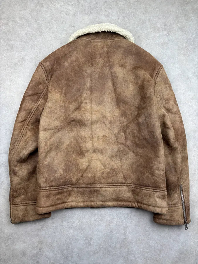 A.P.C. Brown Tan Suede Sherpa Collar Aviator Jacket BVUcSkM 5