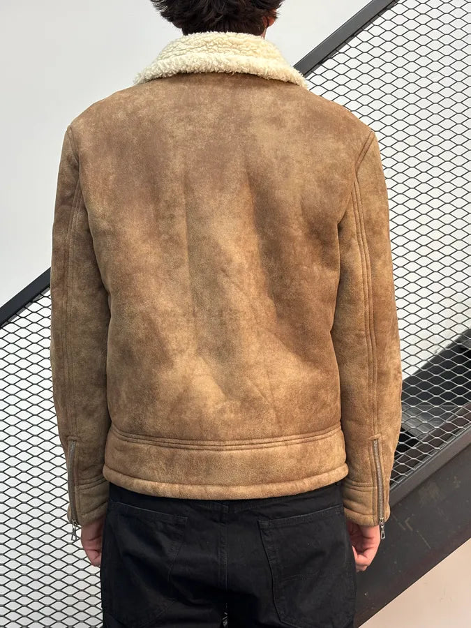 A.P.C. Brown Tan Suede Sherpa Collar Aviator Jacket BVUcSkM 2