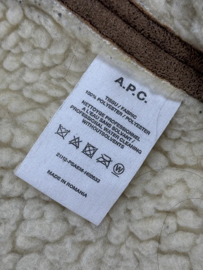 A.P.C. Brown Tan Suede Sherpa Collar Aviator Jacket BVUcSkM 9