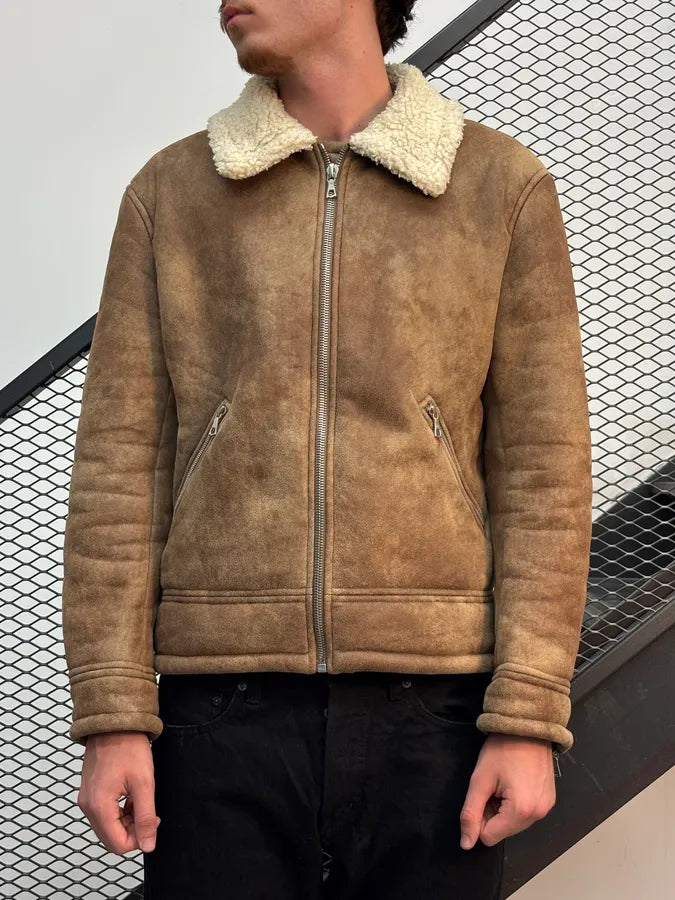 A.P.C. Brown Tan Suede Sherpa Collar Aviator Jacket BVUcSkM 1