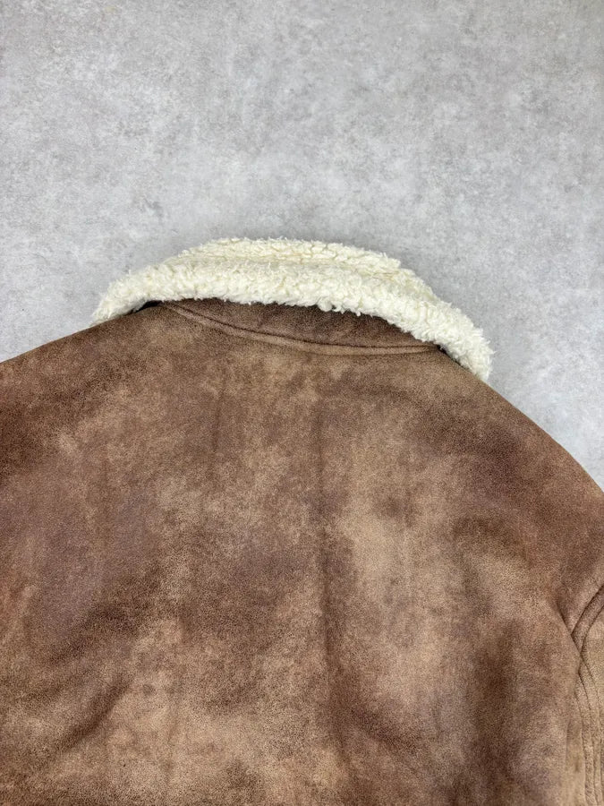 A.P.C. Brown Tan Suede Sherpa Collar Aviator Jacket BVUcSkM 6