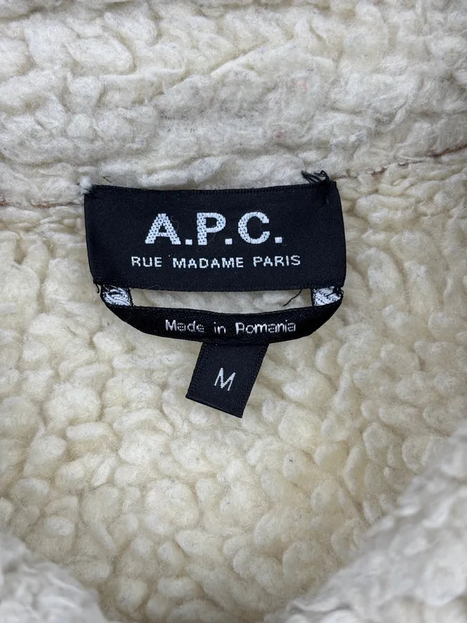 A.P.C. Brown Tan Suede Sherpa Collar Aviator Jacket BVUcSkM 8