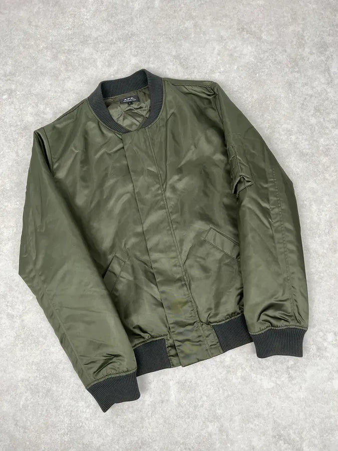 A.P.C. Dark Satin Green Bomber Jacket QLAADvP 4
