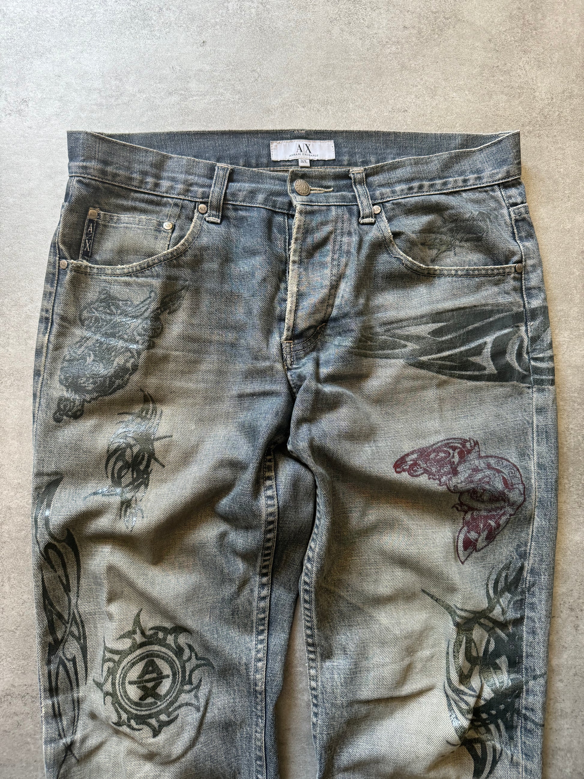 2000s Armani Limited Japan Printed Denim Jeans  (M) - 5