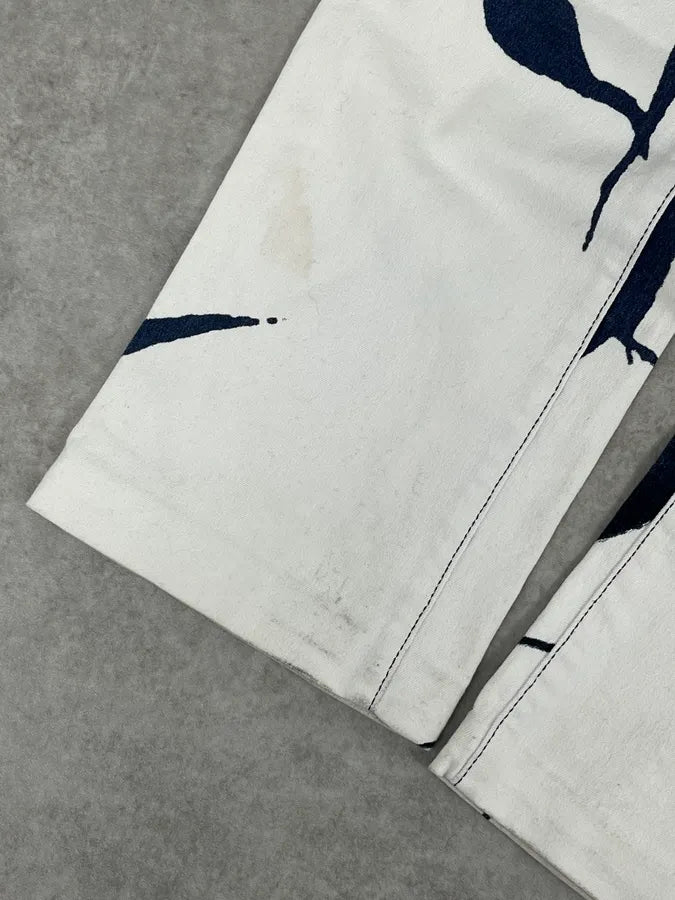 2000s Cavalli White Flowers Punk Navy Pants zIyetpK 8