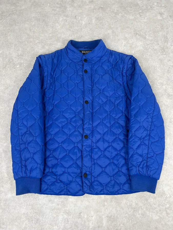 Balmain Blue Quilted Puffer Jacket with Detachable Sleeves TyYdDWZ 0