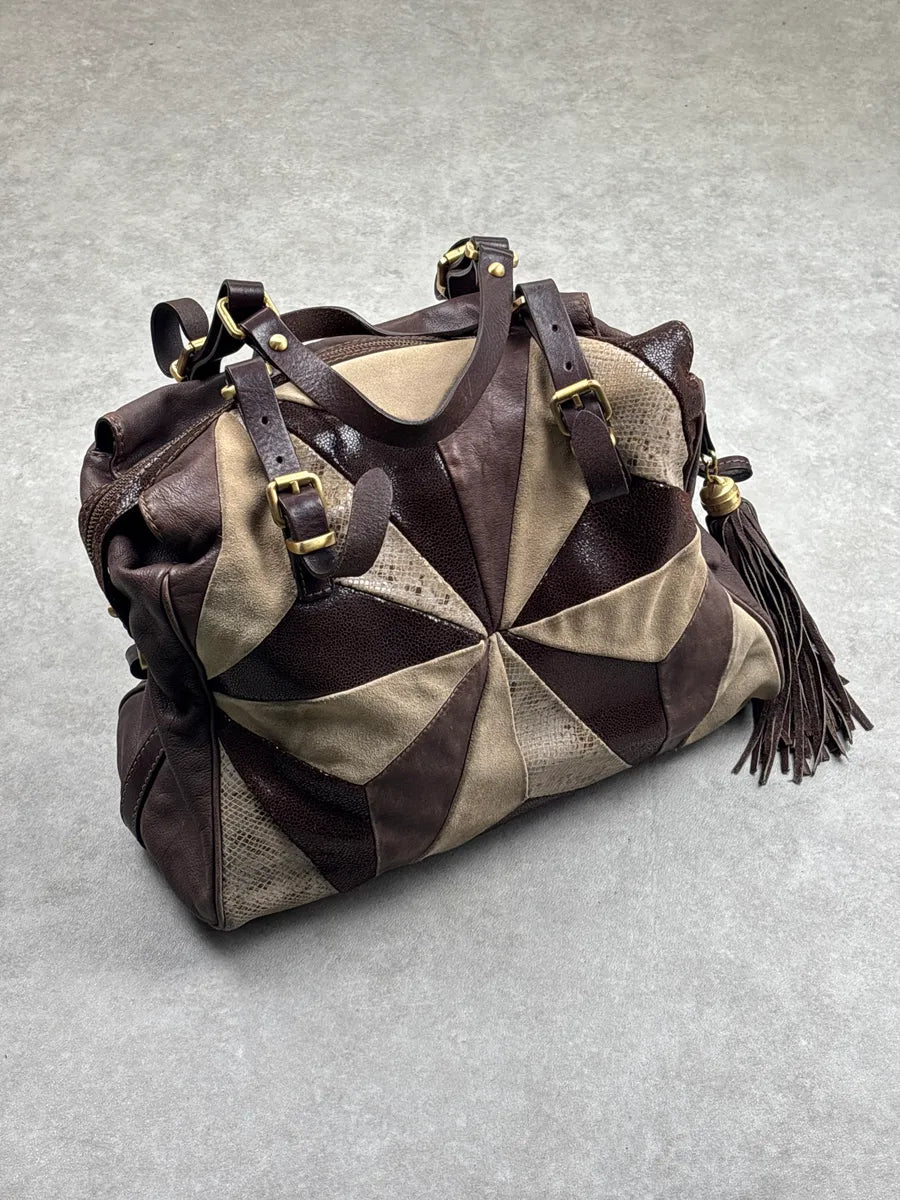 2000s Iceberg Dark Brown Leather Patchwork Tassel Bag aArKcyWW 3