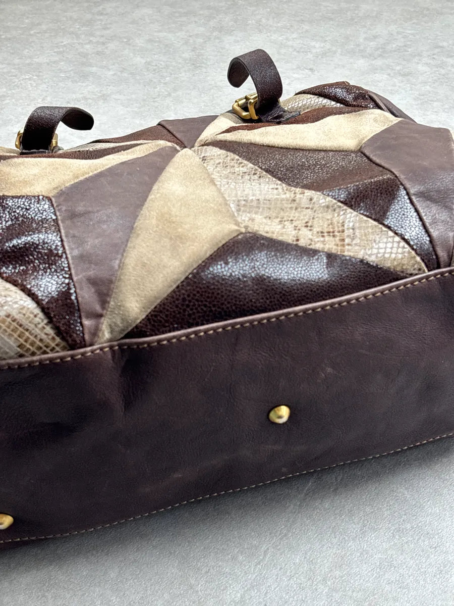 2000s Iceberg Dark Brown Leather Patchwork Tassel Bag aArKcyWW 13
