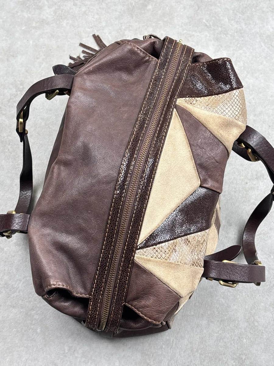 2000s Iceberg Dark Brown Leather Patchwork Tassel Bag aArKcyWW 5