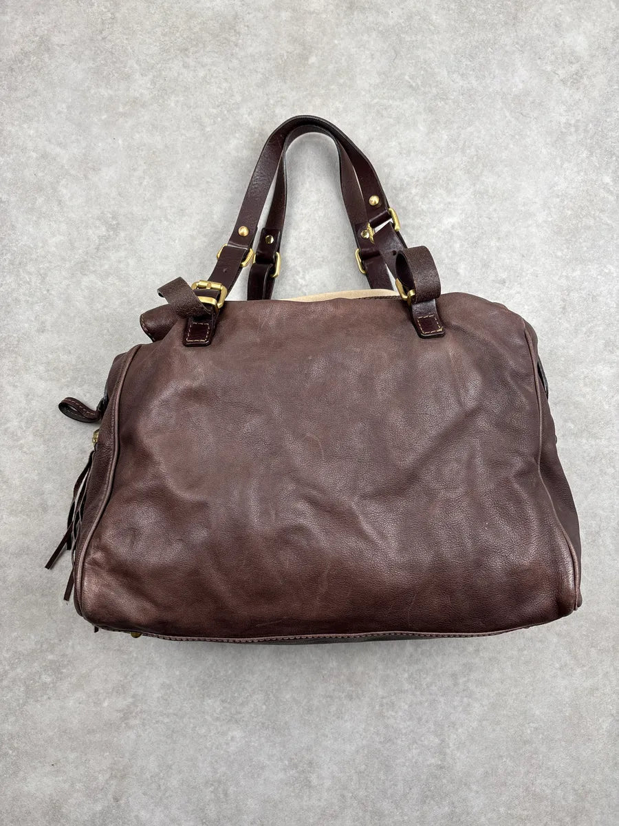 2000s Iceberg Dark Brown Leather Patchwork Tassel Bag aArKcyWW 6