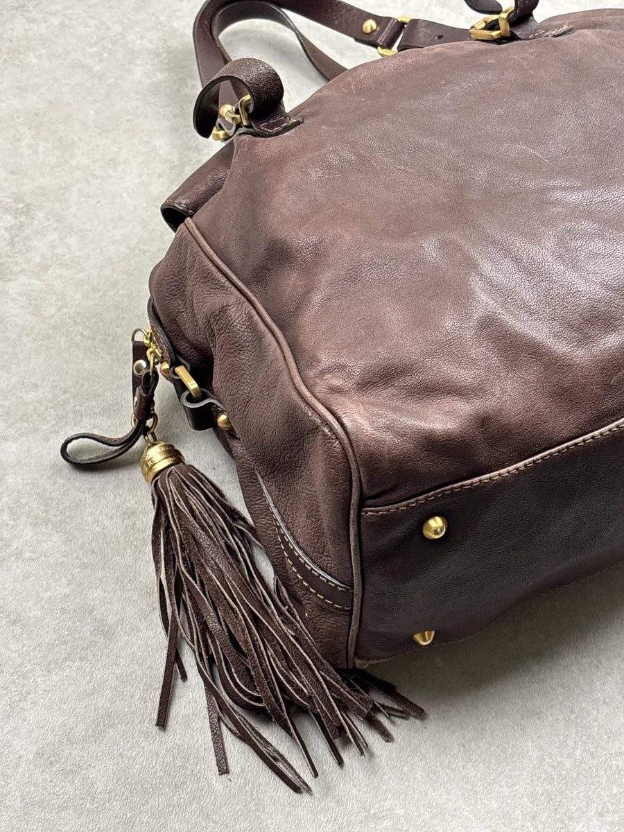 2000s Iceberg Dark Brown Leather Patchwork Tassel Bag aArKcyWW 16