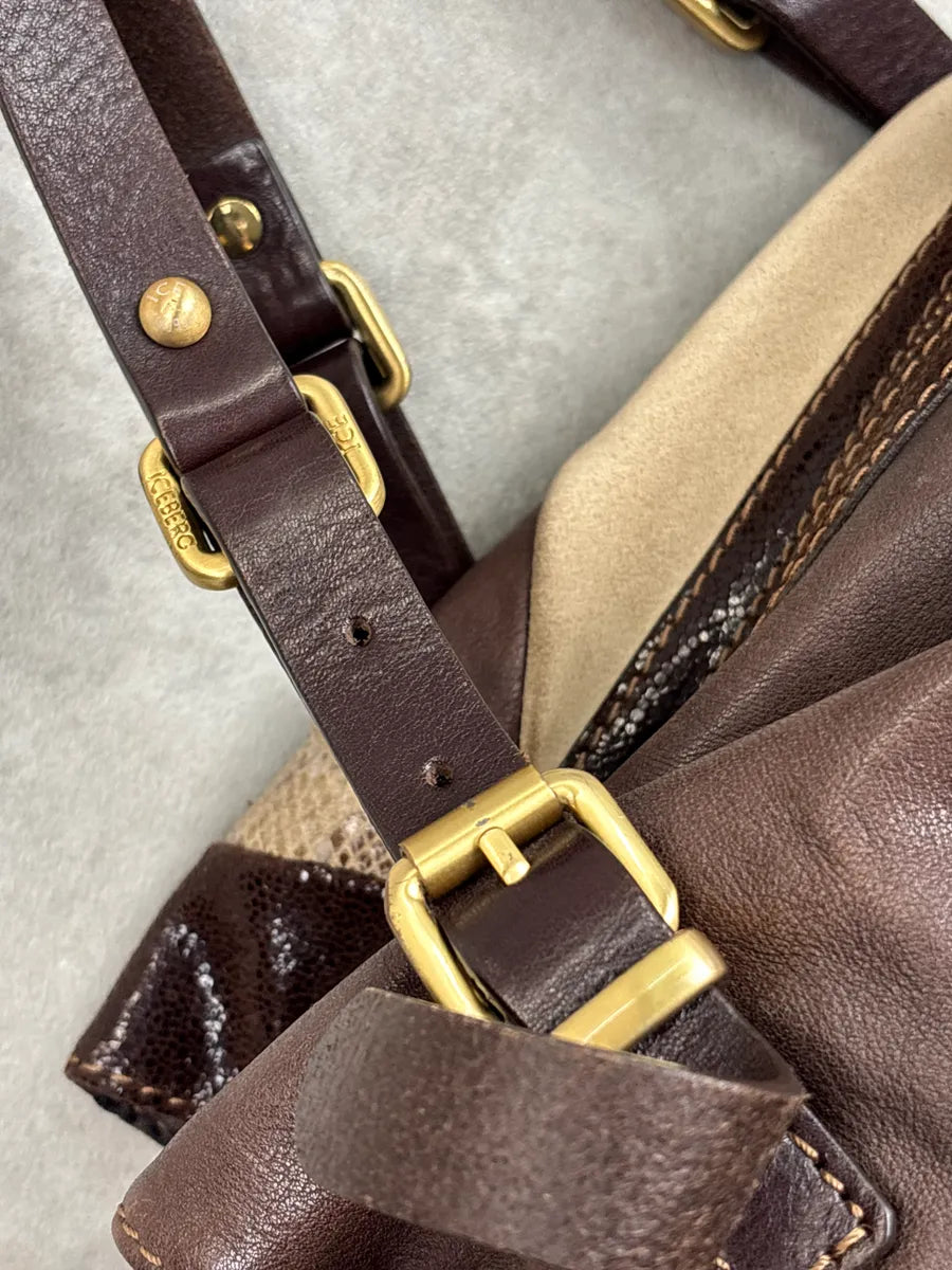 2000s Iceberg Dark Brown Leather Patchwork Tassel Bag aArKcyWW 18