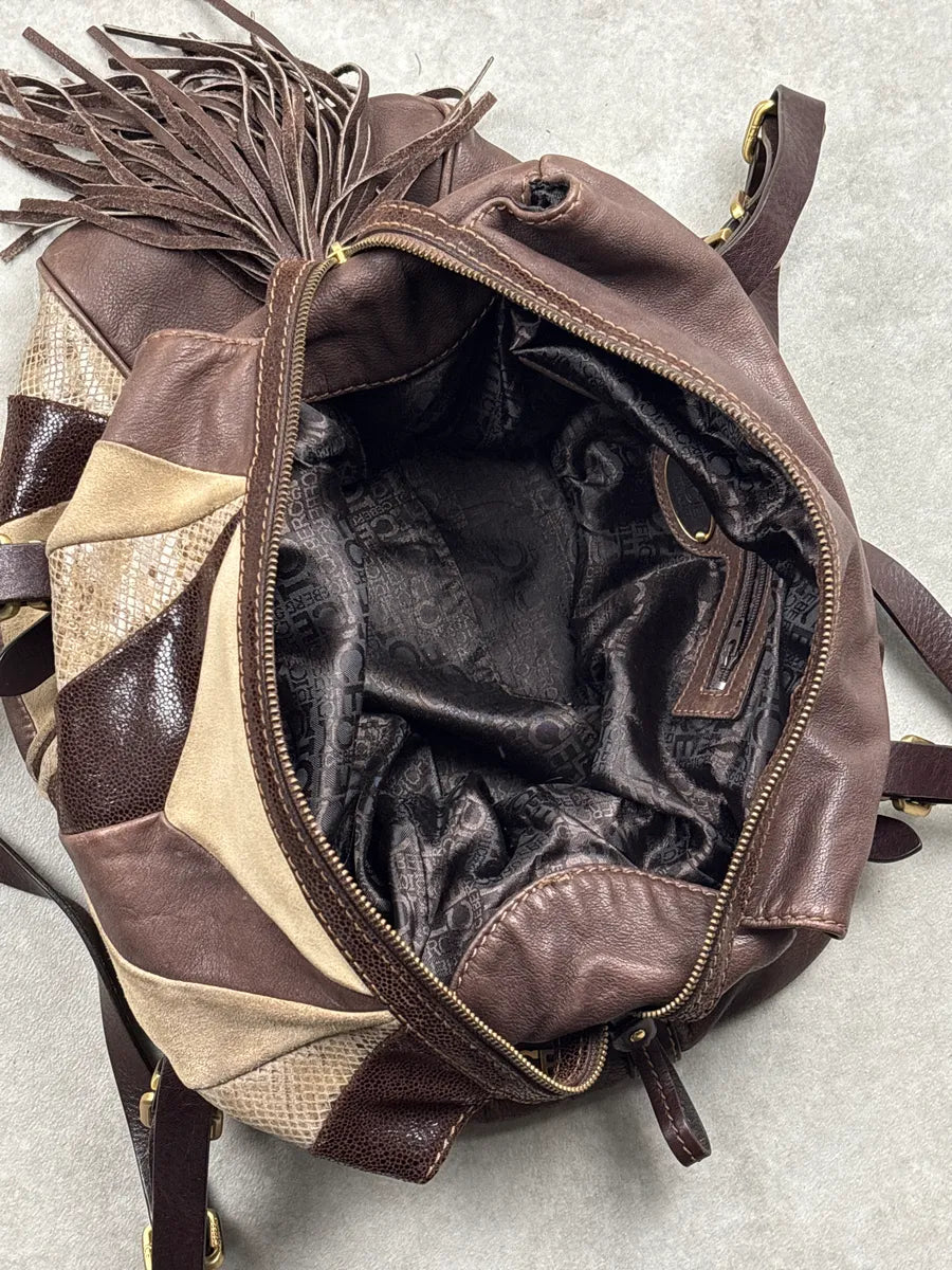 2000s Iceberg Dark Brown Leather Patchwork Tassel Bag aArKcyWW 19