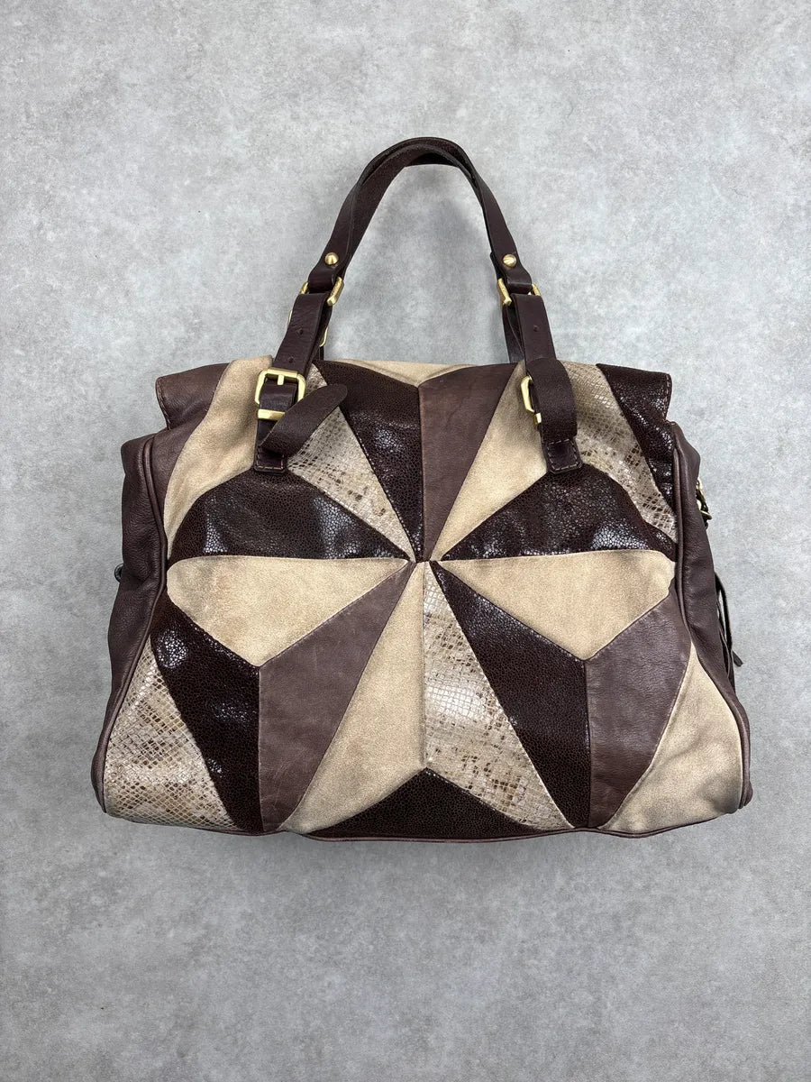 2000s Iceberg Dark Brown Leather Patchwork Tassel Bag aArKcyWW 0