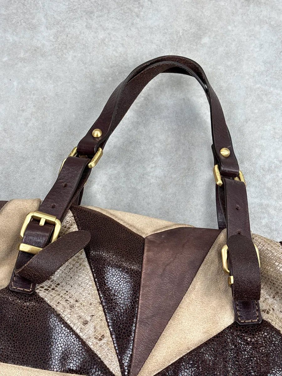 2000s Iceberg Dark Brown Leather Patchwork Tassel Bag aArKcyWW 7
