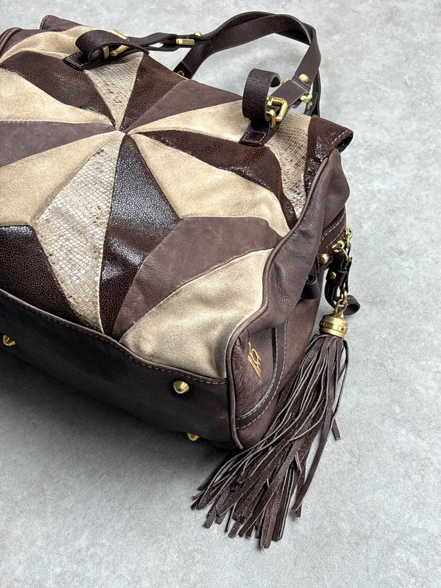 2000s Iceberg Dark Brown Leather Patchwork Tassel Bag aArKcyWW 4