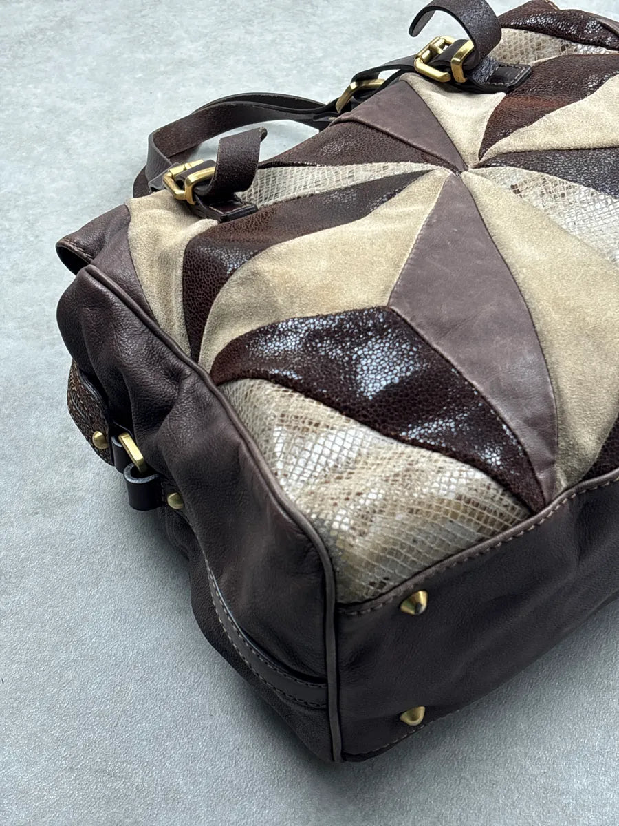 2000s Iceberg Dark Brown Leather Patchwork Tassel Bag aArKcyWW 12