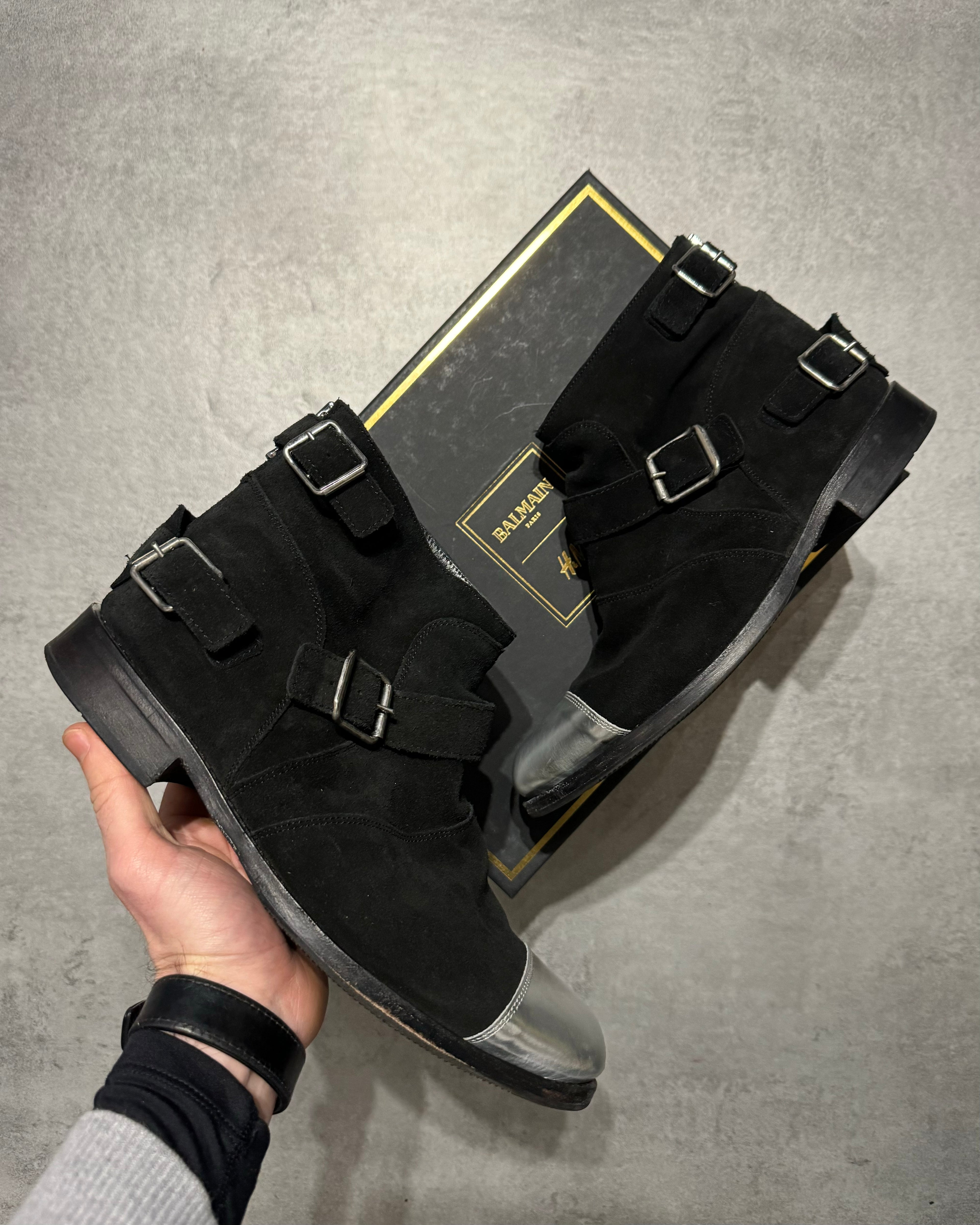 Balmain x H&M Black Silver Toe Chukka Strap Boots  (44) - 1