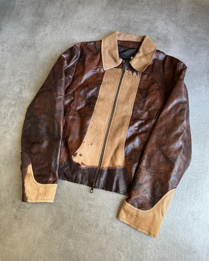 2000s Imperial Brown Fur Leather Cow Jacket (L) - 10