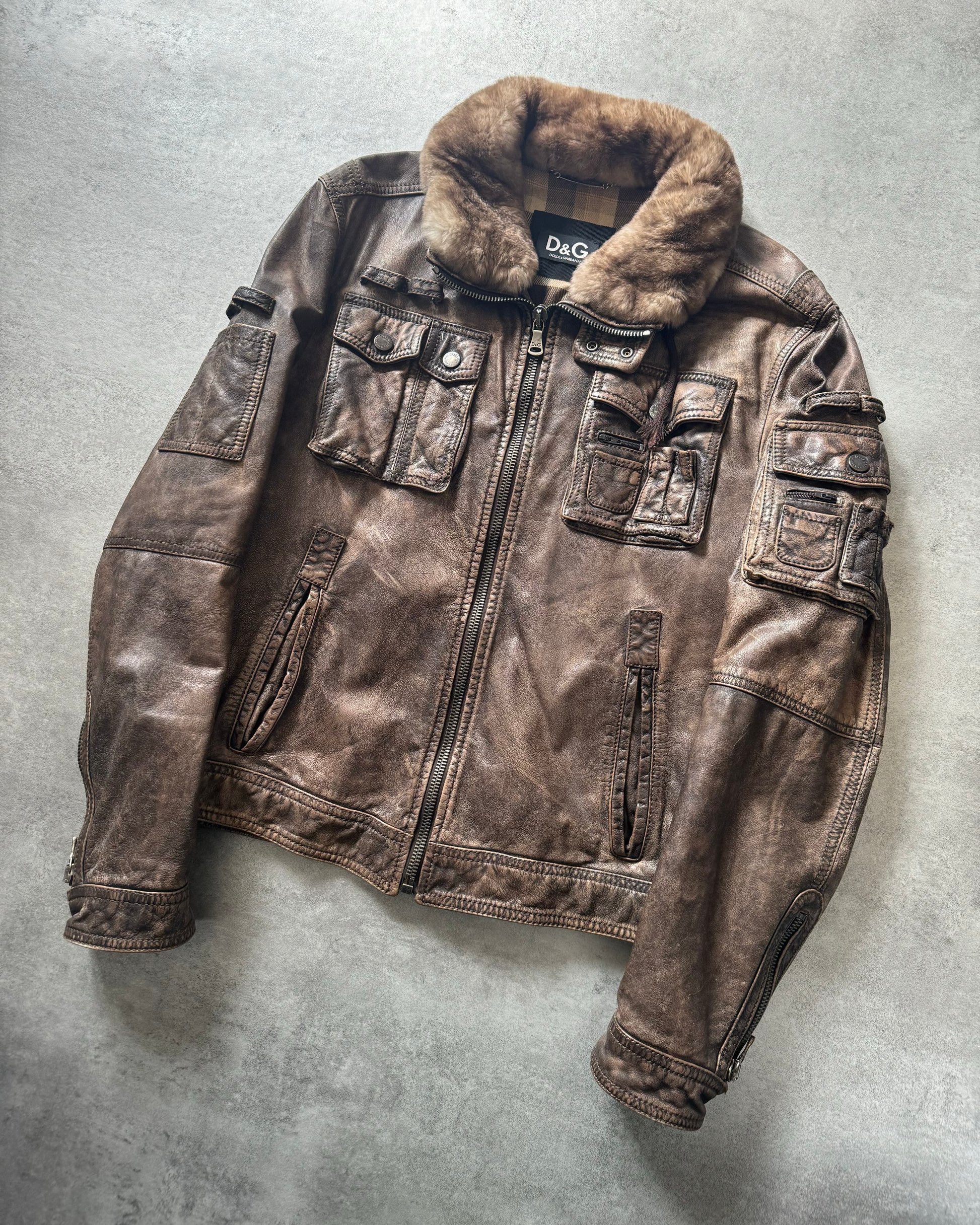2000s Dolce & Gabbana Brut Brown Leather Alpha Jacket (M) - 7